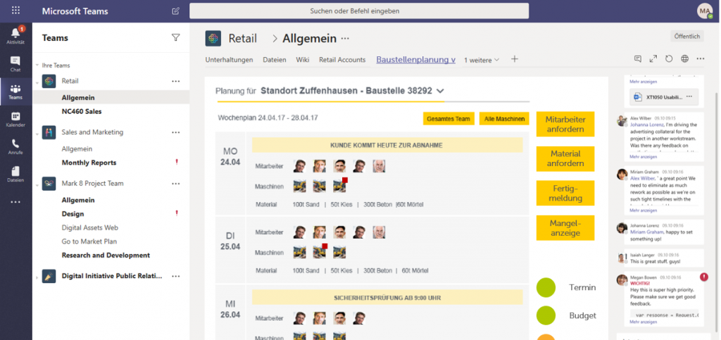 Teams als Workhub auf einer Baustelle