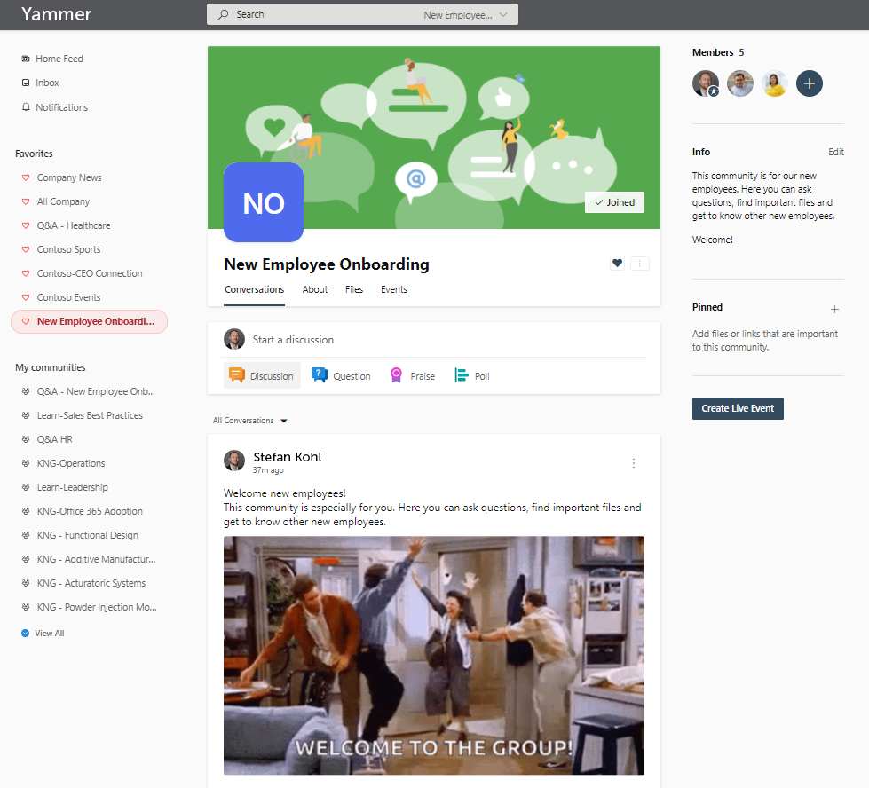 Onboarding in Yammer