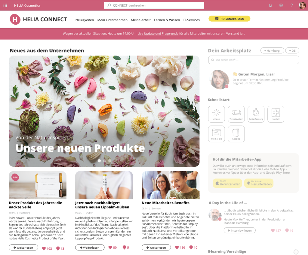 HELIA-Intranet und Mitarbeiter-App News