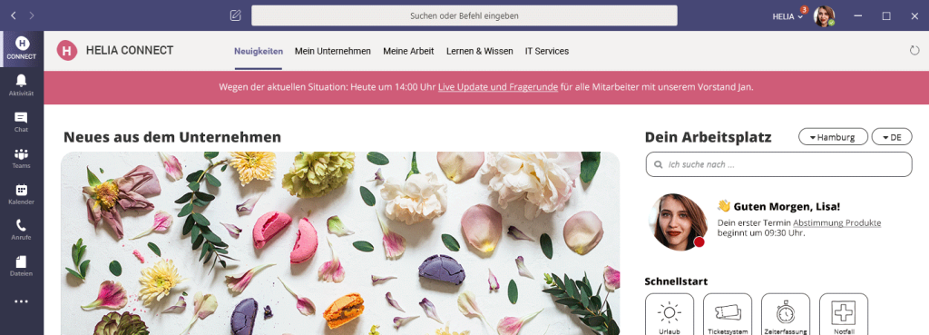 HELIA-Intranet und Mitarbeiter-App Teams