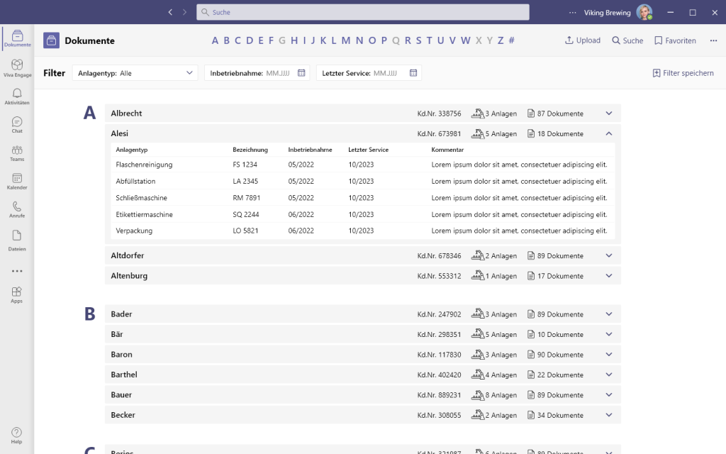 Überblick über Kundenakten in Microsoft Teams