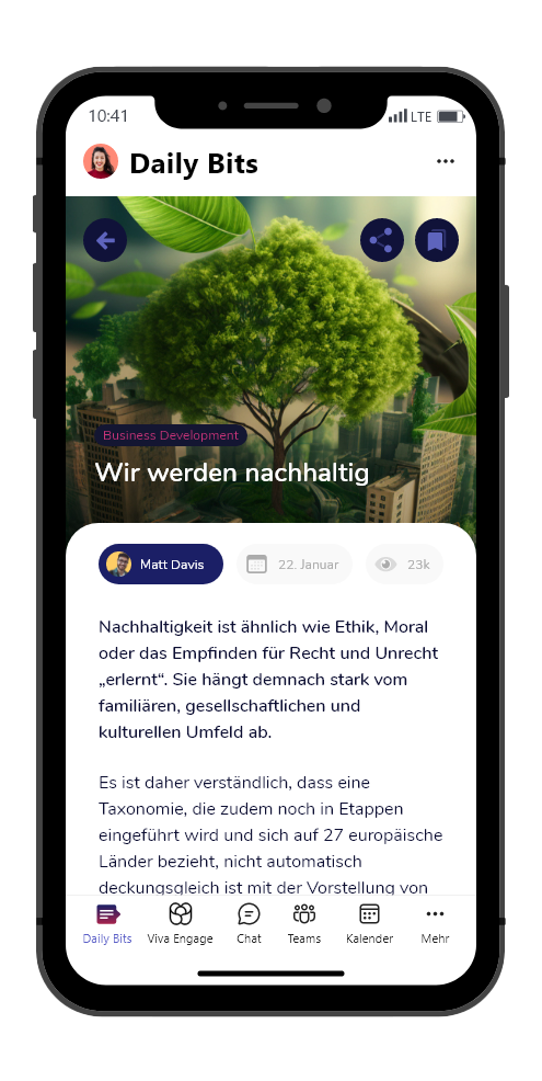 App für Mitarbeitende: Unternehmensnews in Form von Artikeln