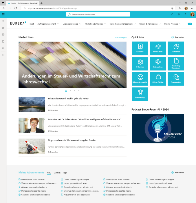 Integriertes Management-System mit SharePoint Online Startseite