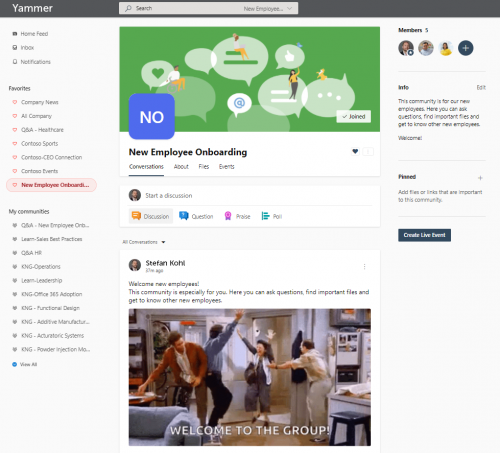 Onboarding in Yammer