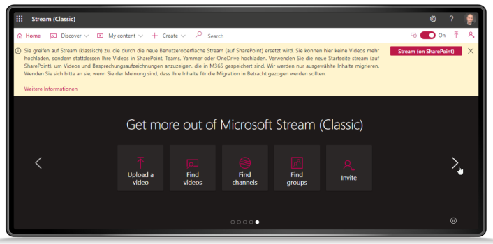 Microsoft Stream classic Benachrichtigungsbanner